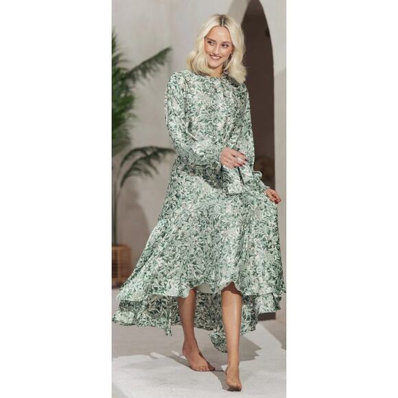 Aleeza Paris Green Leaf Print Dress NWT Size L - Picture 1 of 3